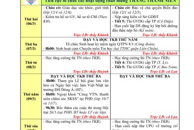 Kế hoạch công tác tuần 26(từ ngày 06/03/2023 đến ngày 11/03/2023)