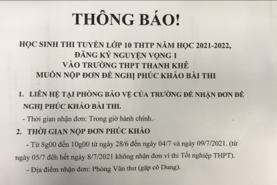 Thông báo kỳ thi tuyển lớp 10 THPT năm 2021-2022