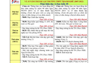 Kế hoạch công tác tuần 10(Từ ngày 07/11/2022 đến ngày 12/11/2022)