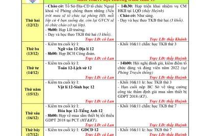 KẾ HOẠCH CÔNG TÁC TUẦN 15 ( Từ ngày 12/12/2022 đến ngày 17/22/2022)