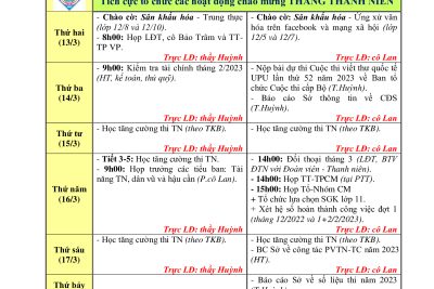 Kế hoạch công tác tuần 27(từ ngày 13/3/2023 đến ngày 18/3/2023)