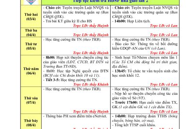 Kế hoạch công tác tuần 30(03/4/2023 đến ngày 08/4/2023)