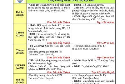 Kế hoạch công tác tuần 24(từ ngày 20/02/2023 đến ngày 25/02/2023)